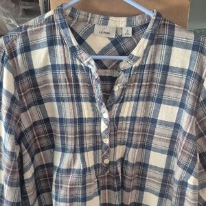L.L. Bean Flannel Pintuck Nightgown Blue and Cream Plaid  1X